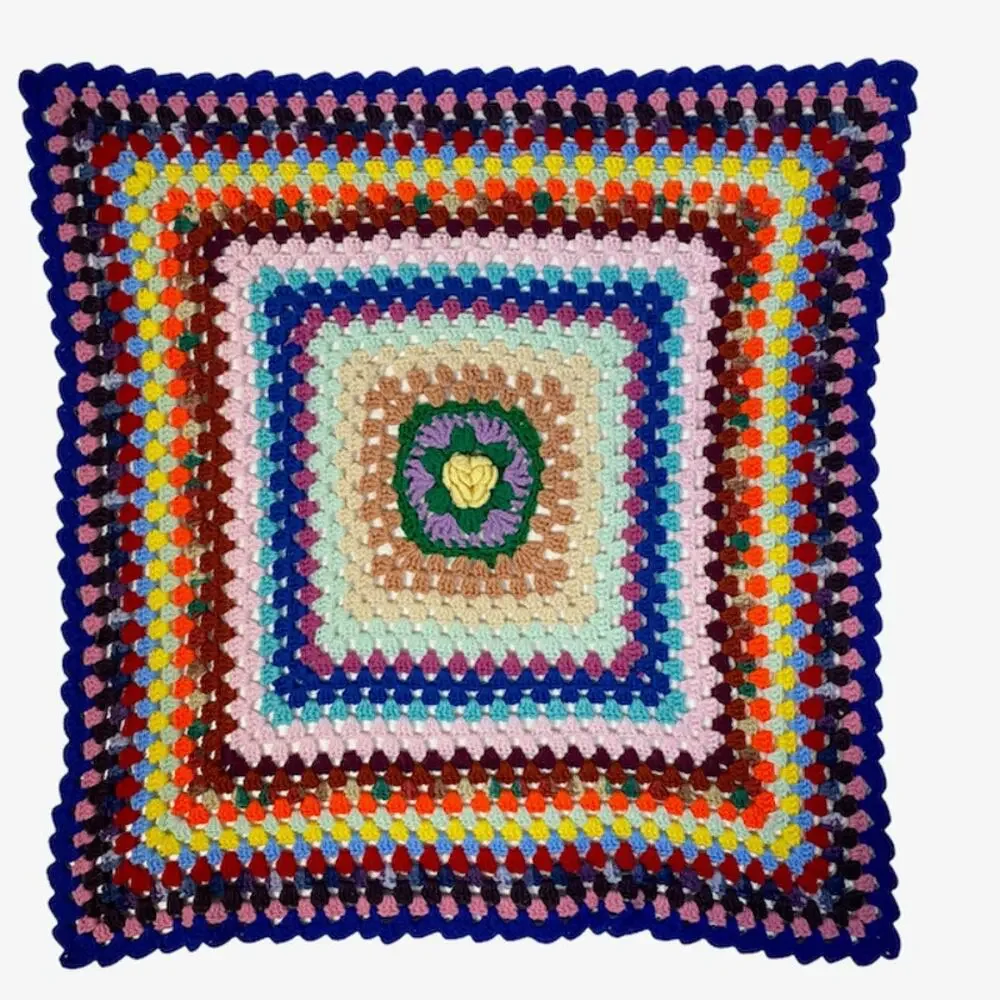 Baby or Lap Blanket Hand Knit Crochet Multicolor Homemade Granny Boho